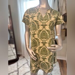 Green & Beige Damask Paisley Print Tunic Dress Medium